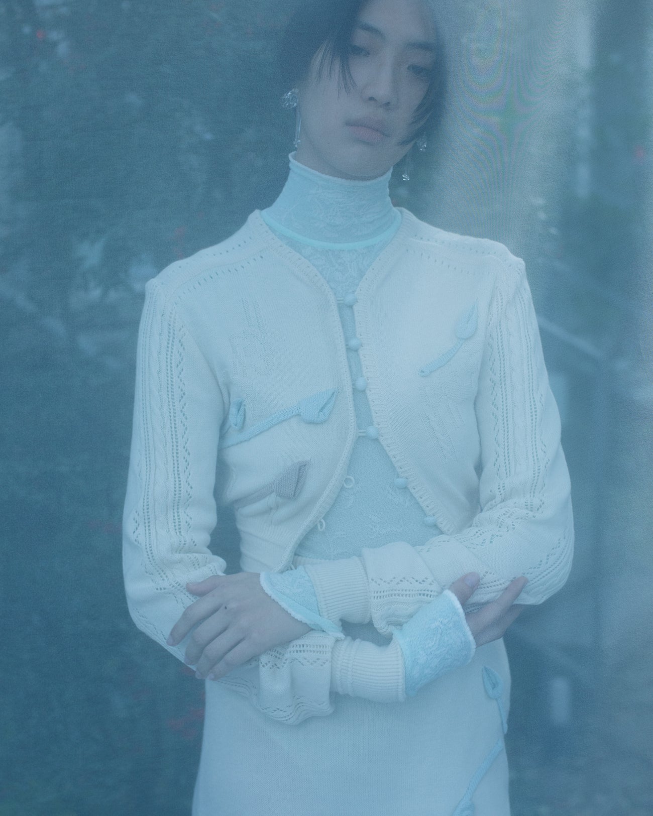 Floral Motif Handcrafted Glass Earring - clear - Mame Kurogouchi