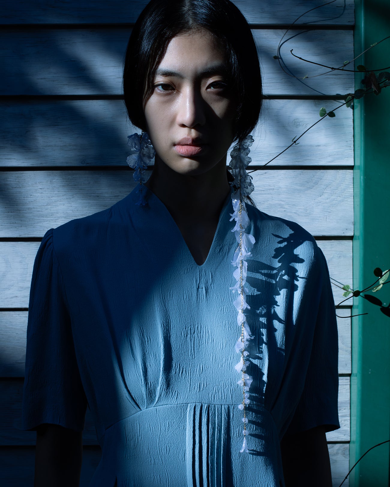 Floral Motif Long Earring - white - Mame Kurogouchi