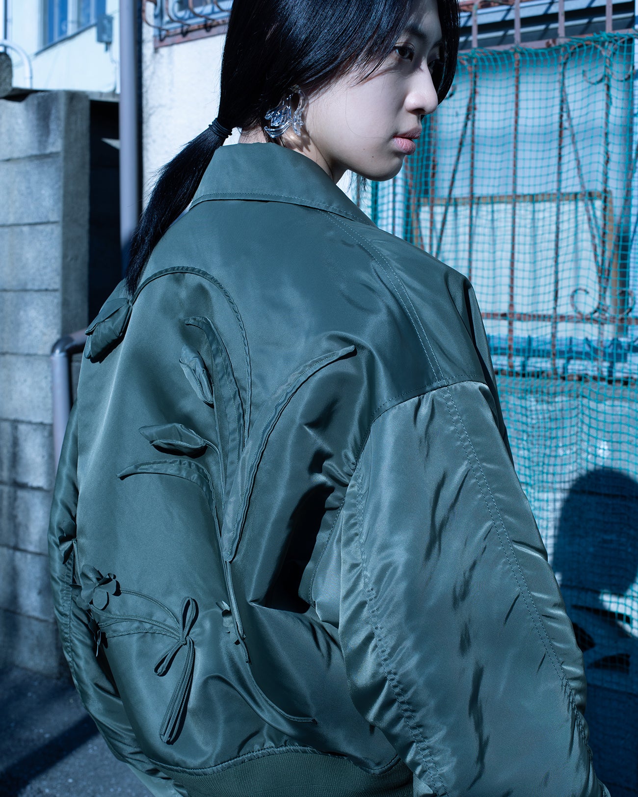 Nylon Twill 3D Embroidery Flight Jacket - black - Mame Kurogouchi