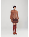 Linen Mix Ombre Check Sailor Collar Blouse - brown