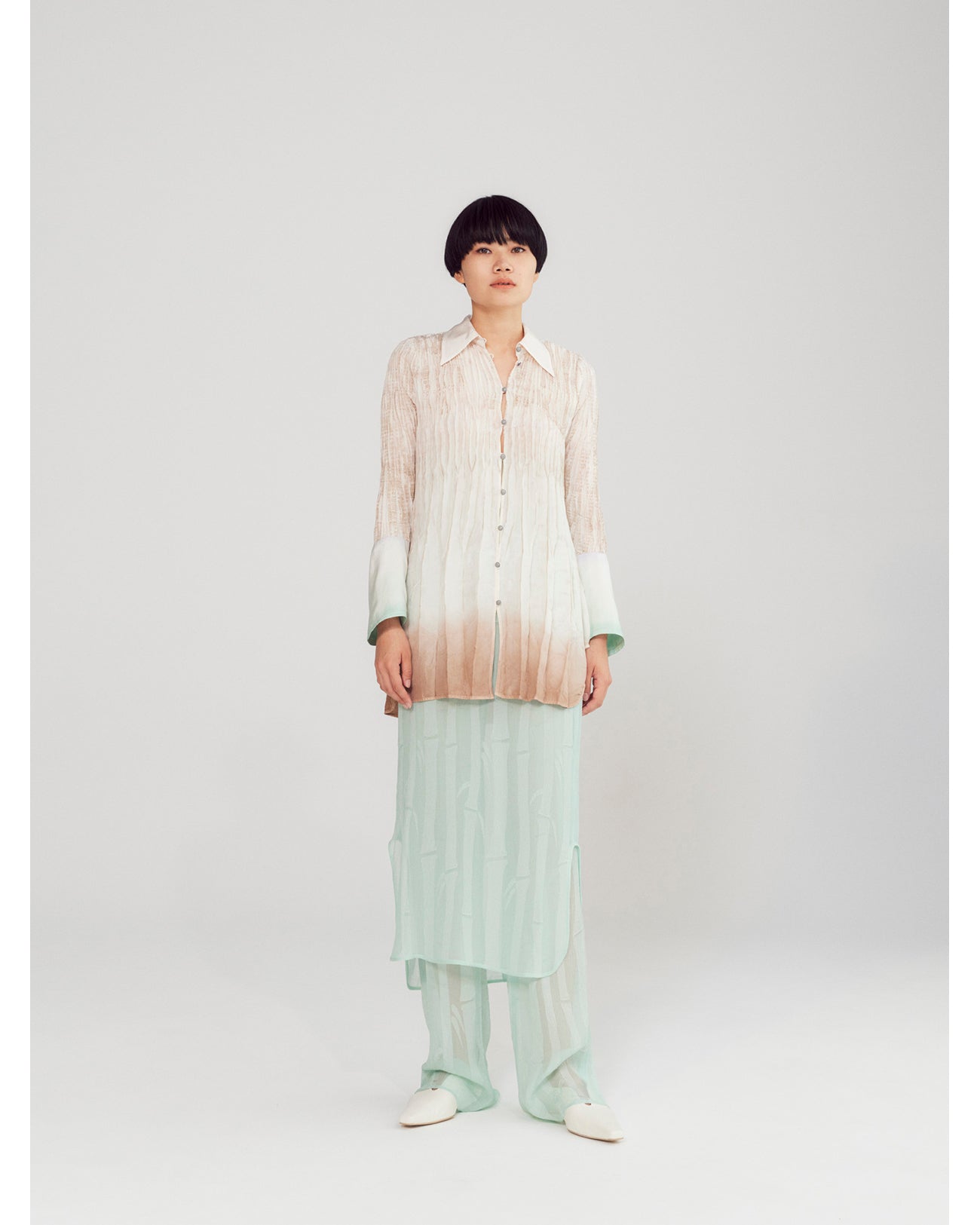 Bamboo Motif Willow Jacquard Sheer Skirt - beige