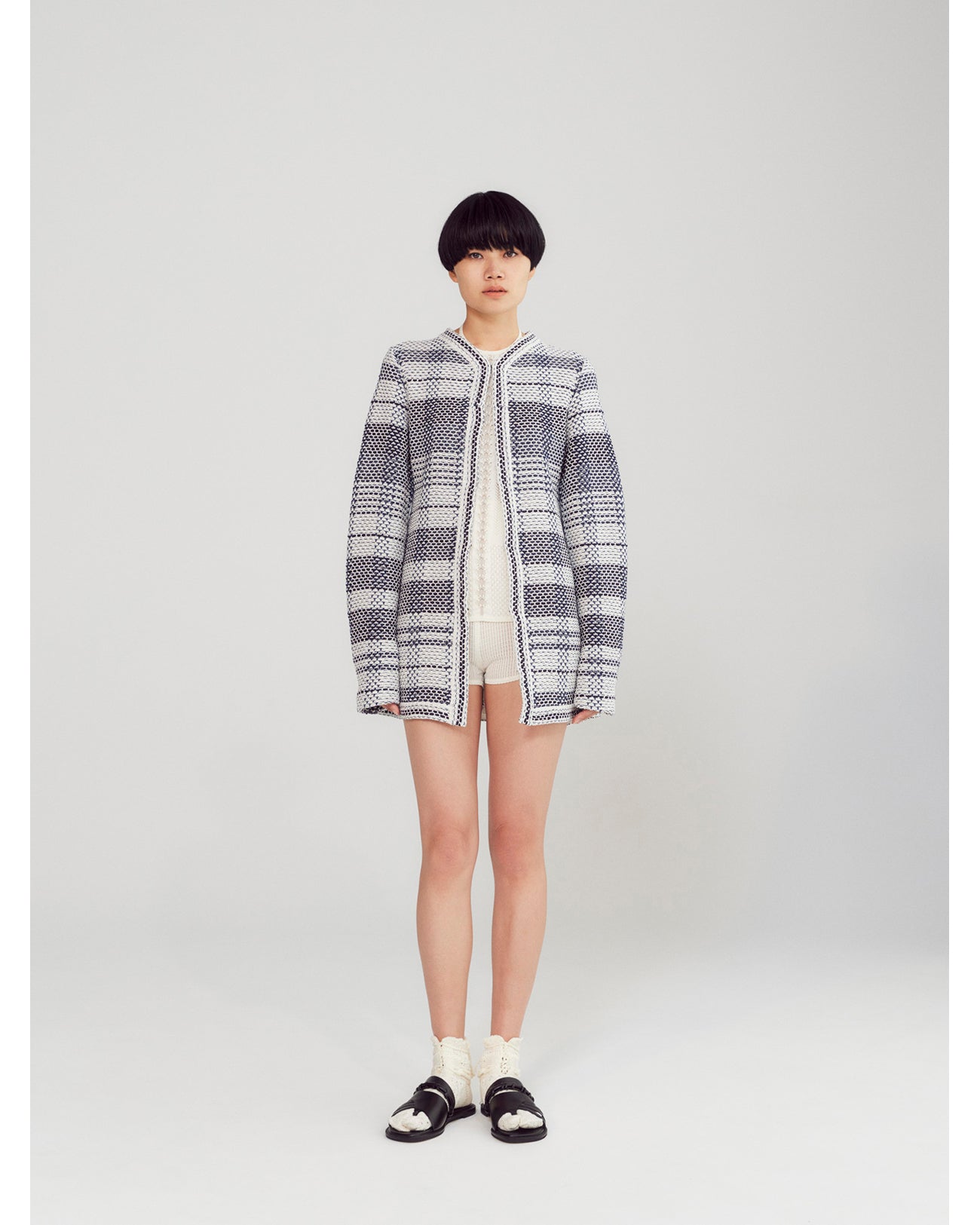 Basket Motif Knitted Jacket - brown