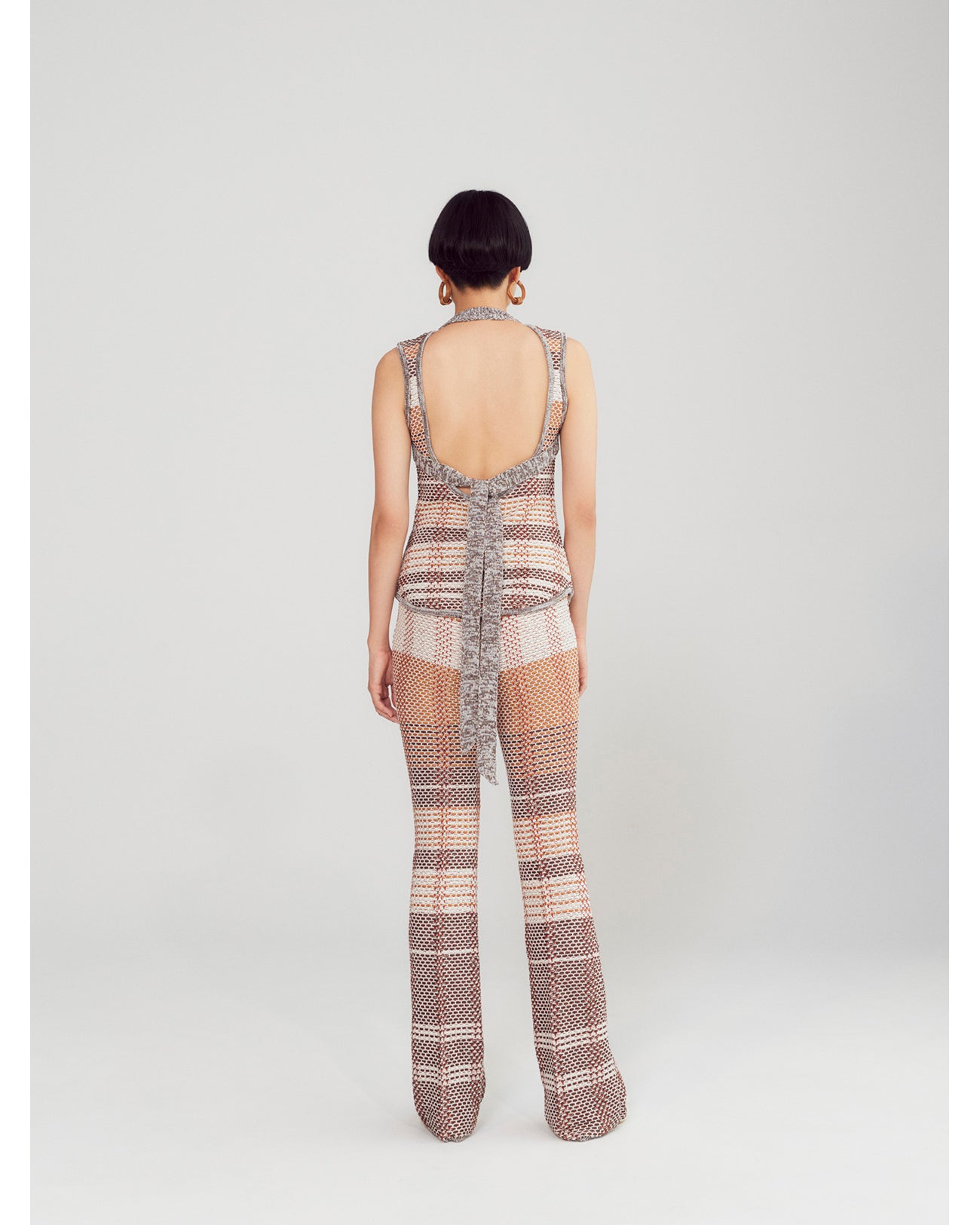 Basket Motif Knitted Top - brown