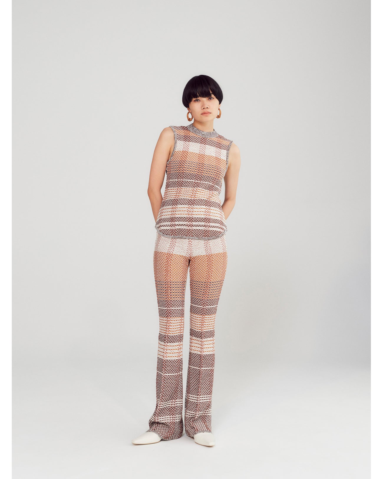 Basket Motif Knitted Flared Trousers - brown