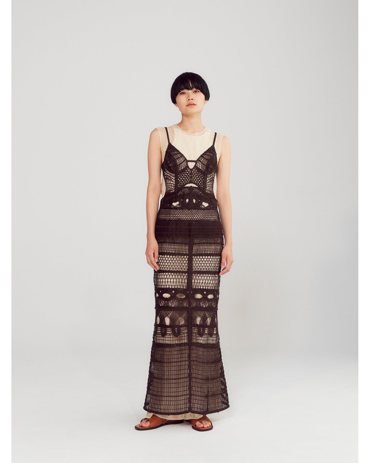 Cord Embroidery "Hanakago" Dress - brown