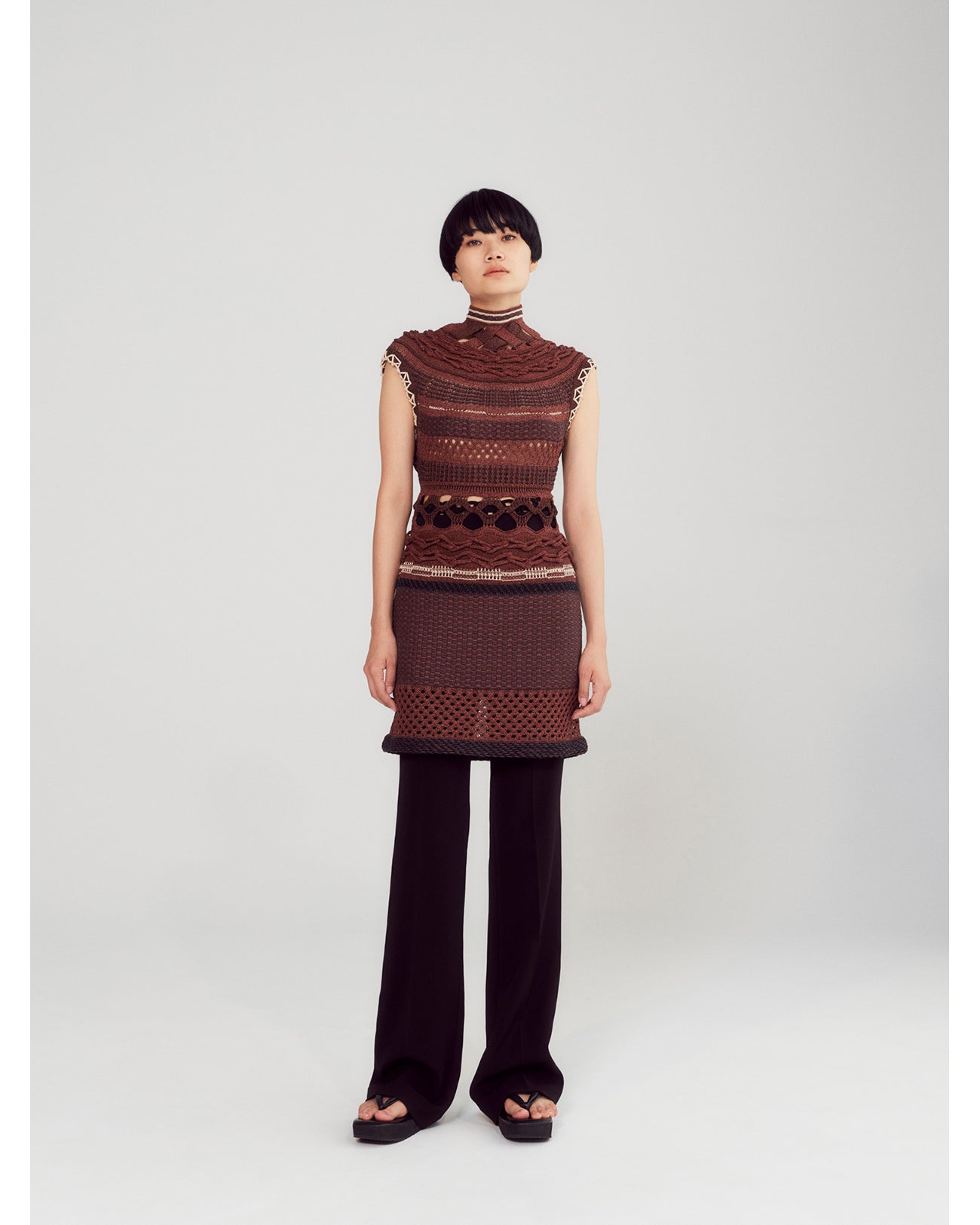 Bamboo Basket Pattern Knitted Dress - brown