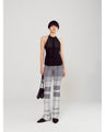 Openwork Lace-up Knitted Top - black