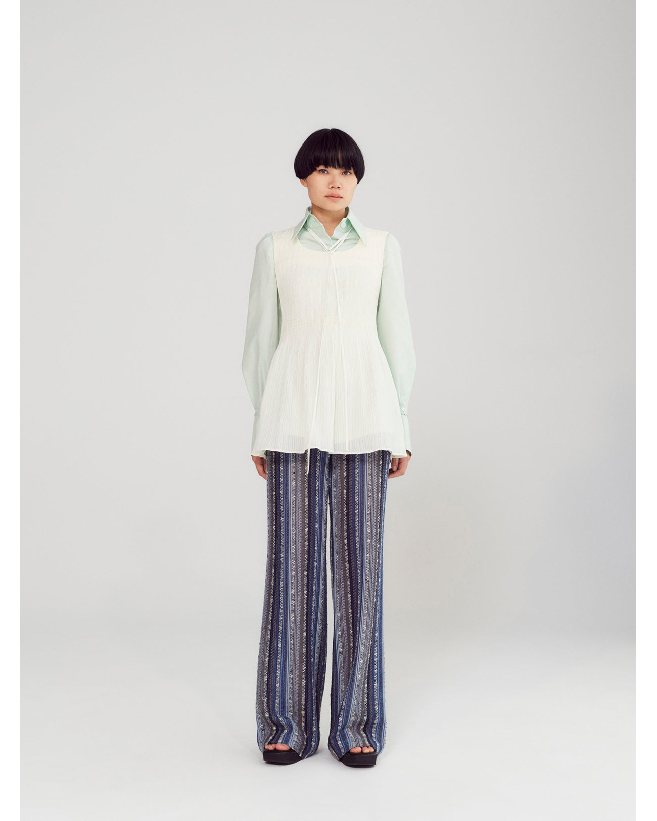 Cotton Silk Broad Basket Motif Shirt - white