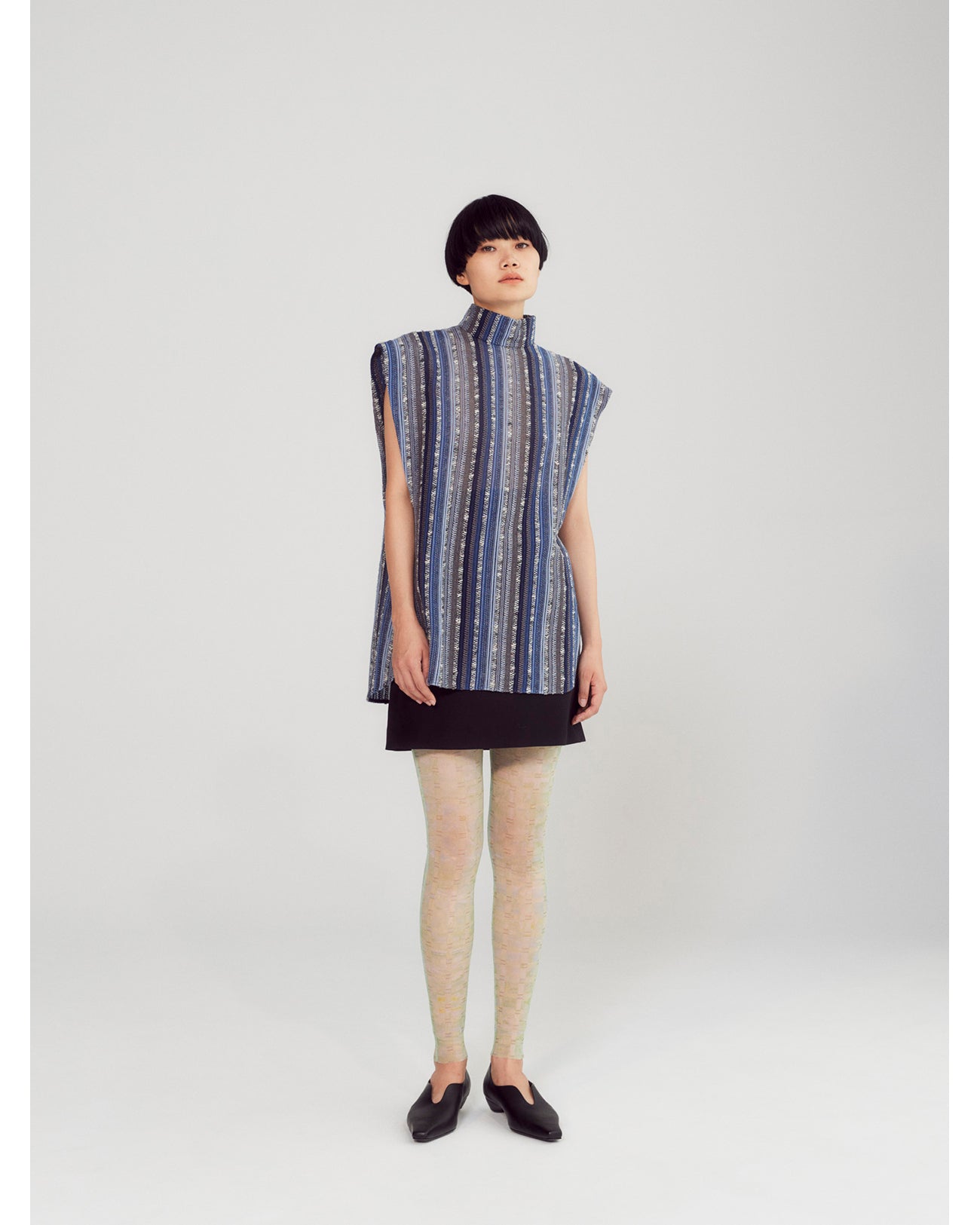 Raschel Stripe Jersey High Neck Top - multi
