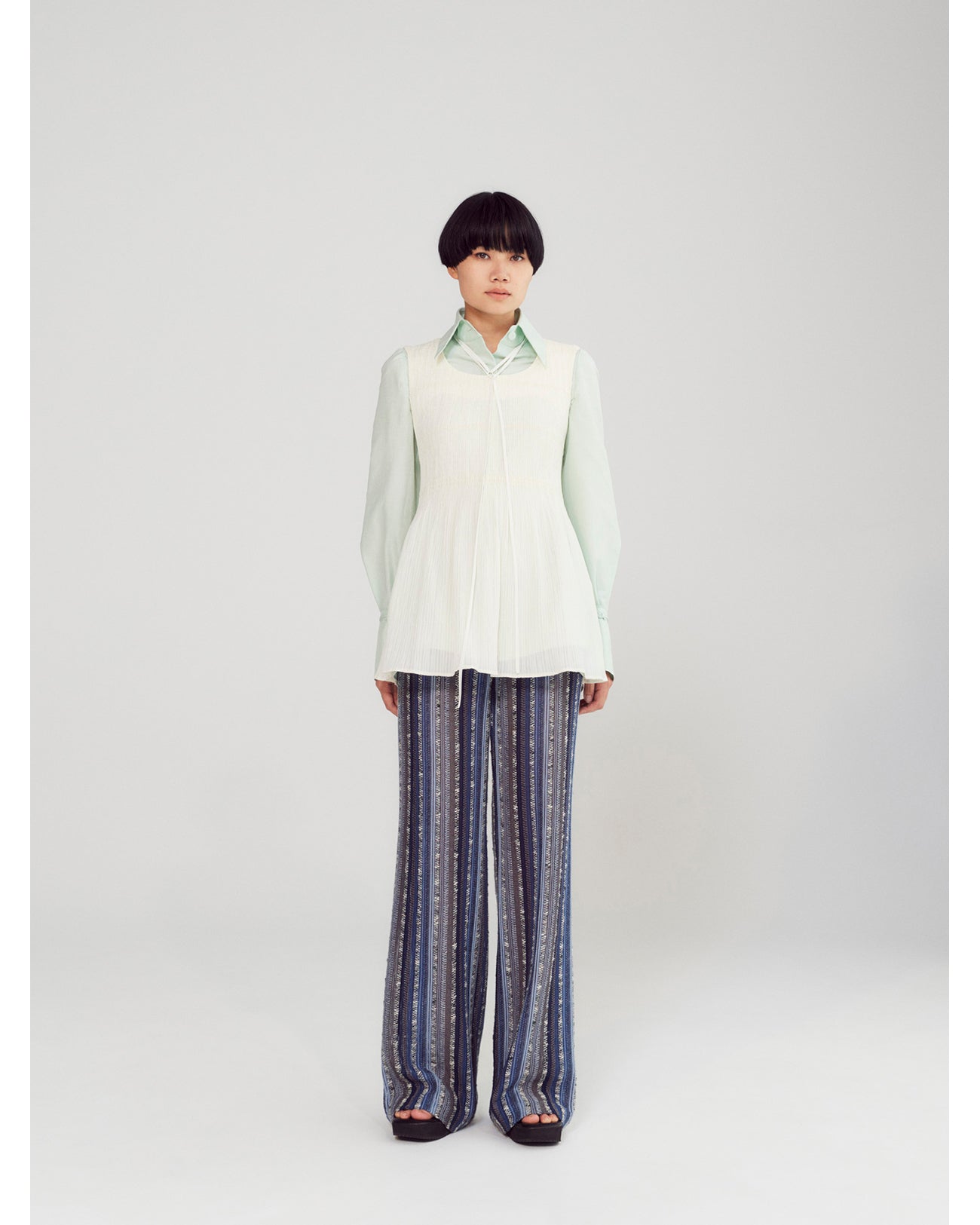Raschel Stripe Jersey Wide Trousers - navy - Mame Kurogouchi