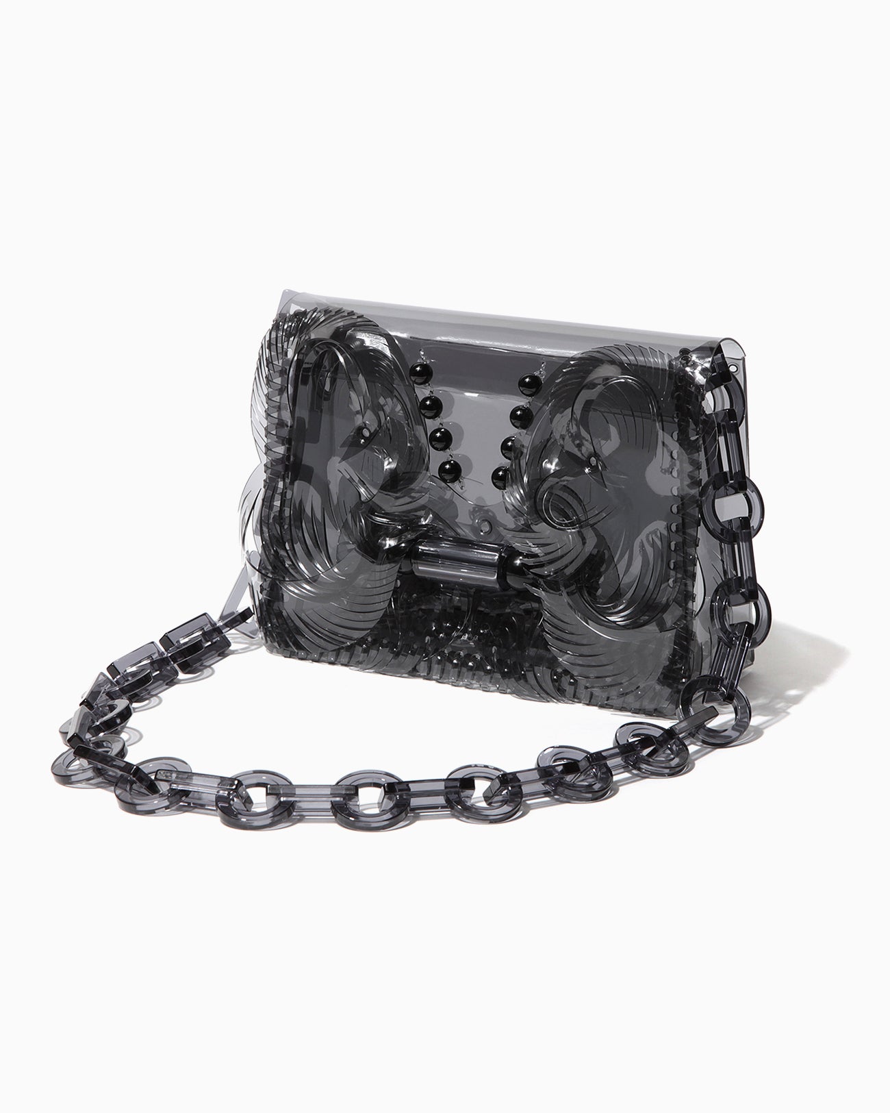 【美品】  Mame Kurogouchi / マメクロゴウチ | Transparent Sculptural Mini Chain Bag PVC 塩化ビニール チェーン ハンド ショルダー バッグ 箱付き | ブラック | レディース