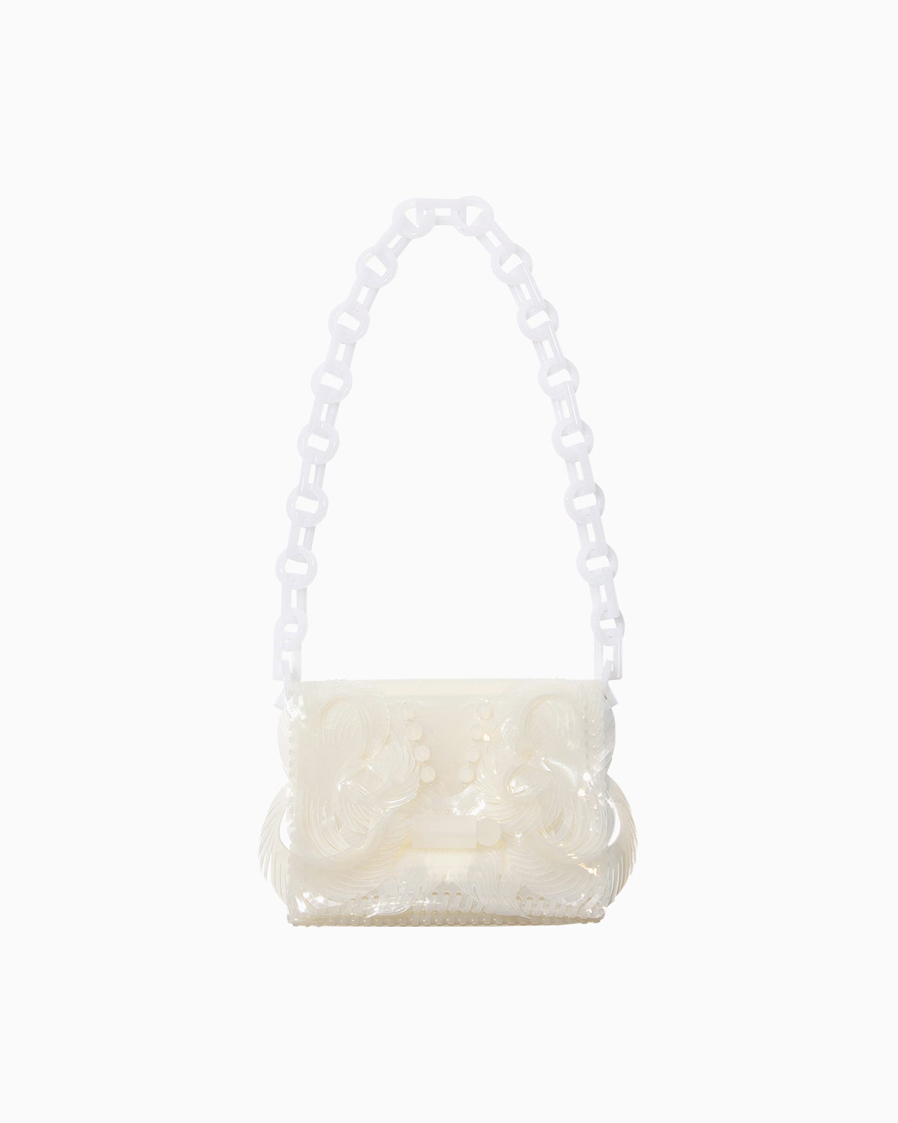 Transparent Sculptural Mini Chain Bag   white   Mame Kurogouchi