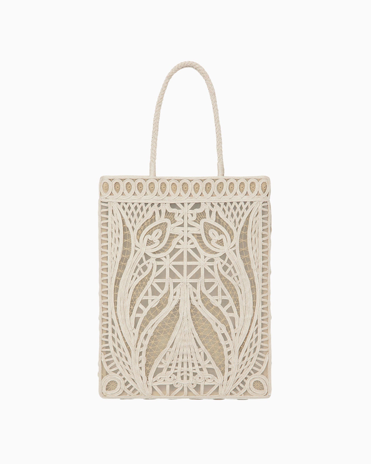 Cording Embroidery Tote Bag - beige