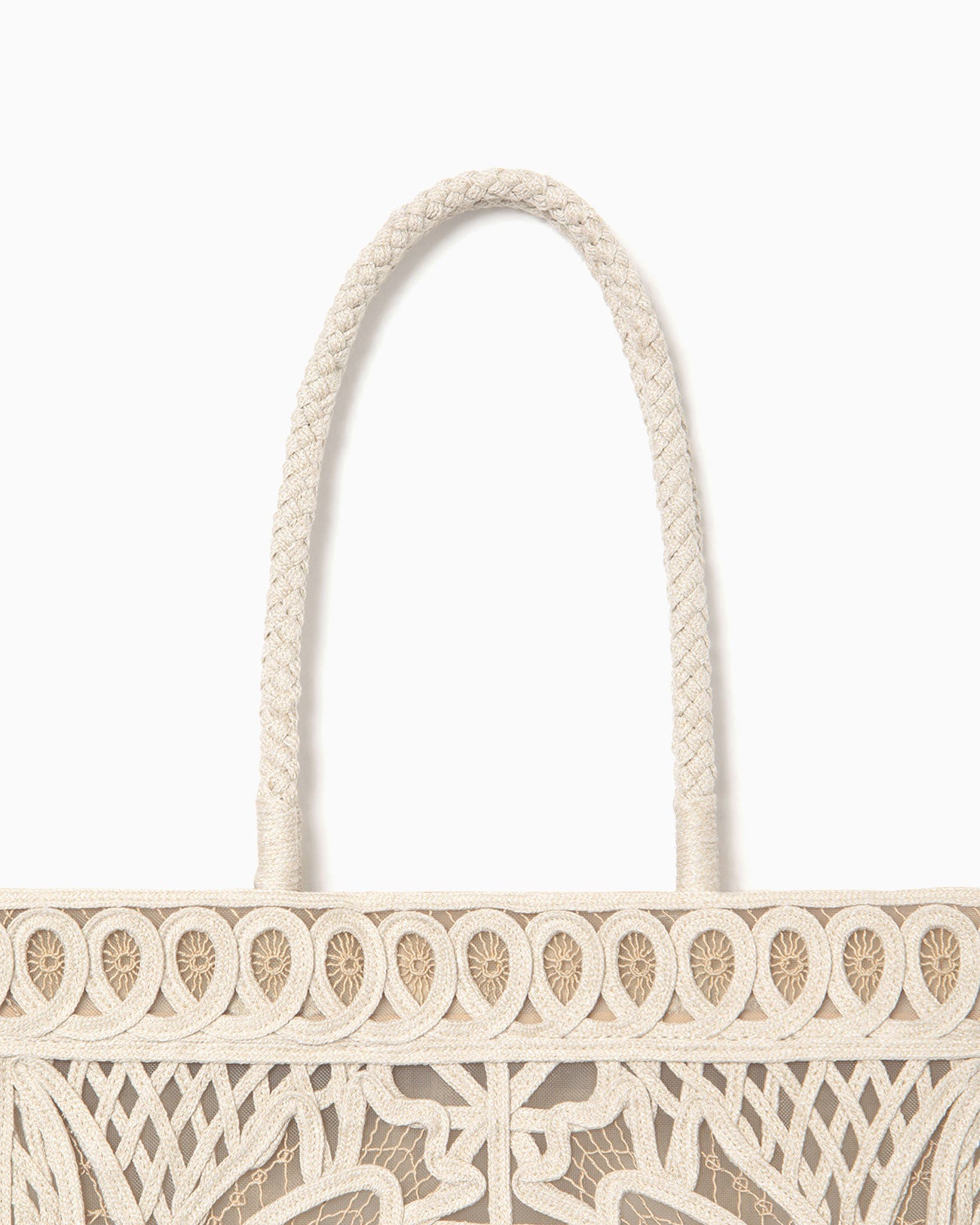 Cording Embroidery Tote Bag - beige