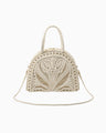 Cording Embroidery Demi Lune Handbag - beige