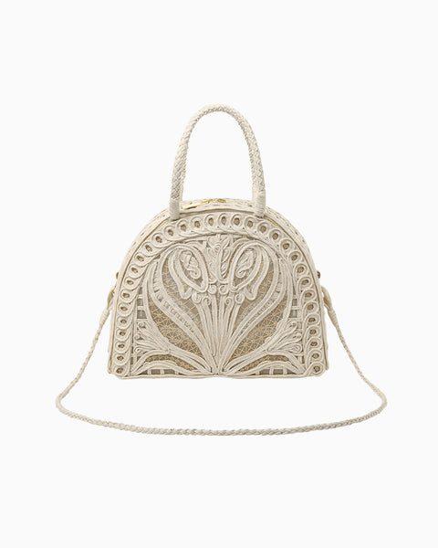 Cording Embroidery Demi Lune Handbag - beige