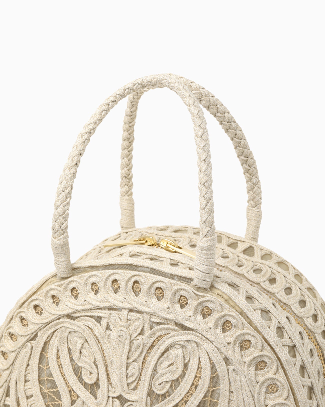 Cording Embroidery Demi Lune Handbag - beige