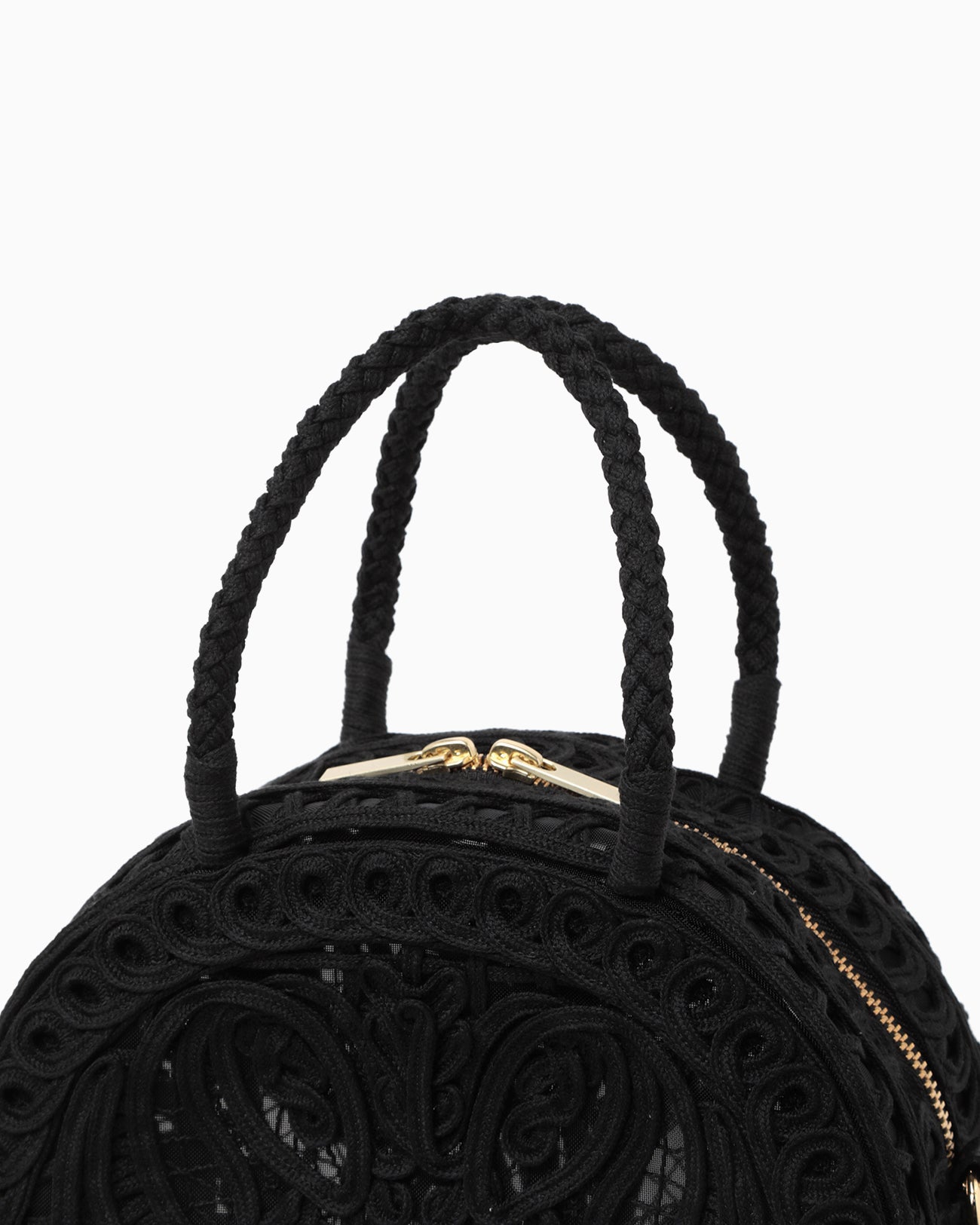 Cording Embroidery Demi Lune Handbag - black