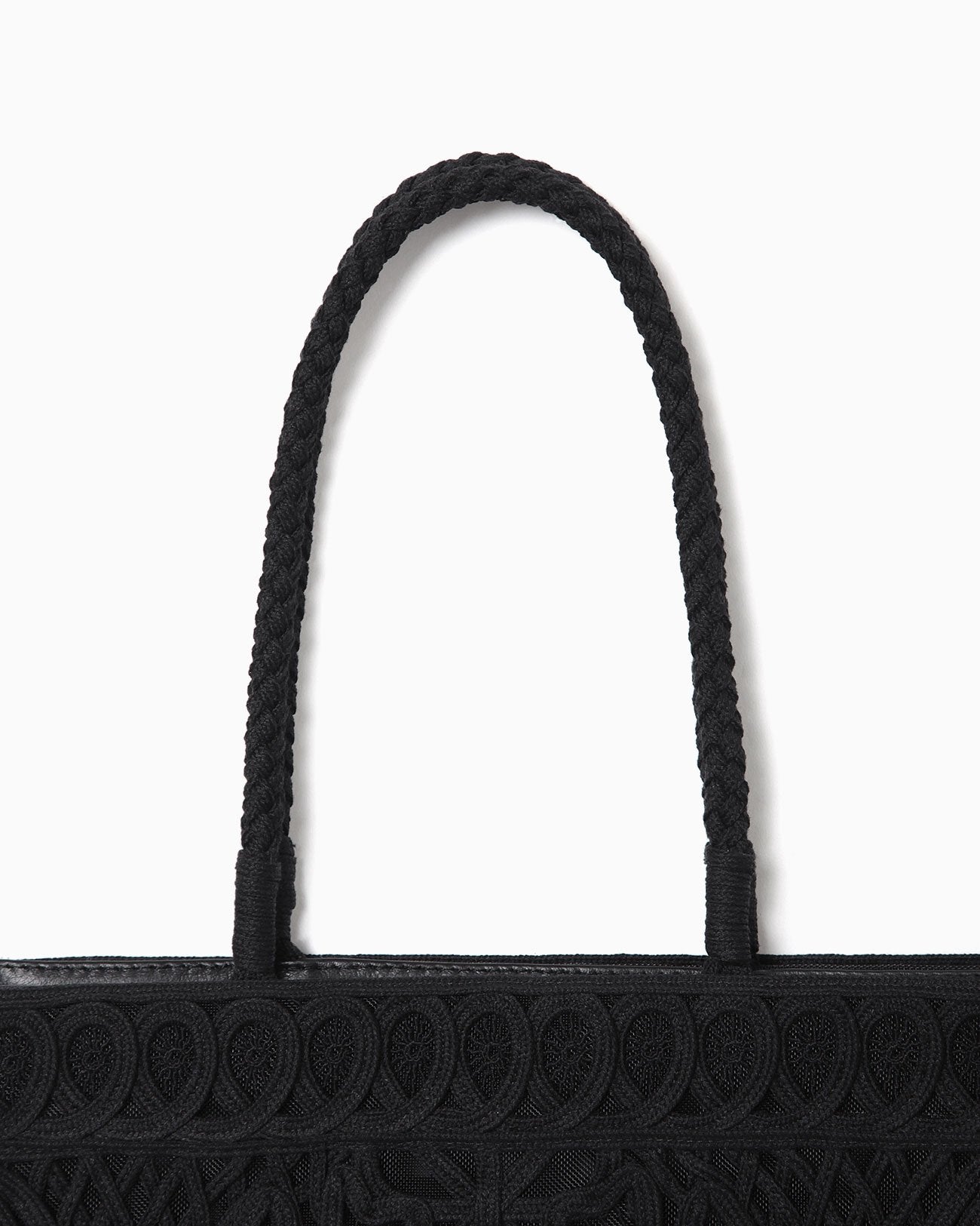 Cording Embroidery Tote Bag - black