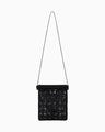 Cording Embroidery Pouch With Leather Strap - black