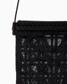 Cording Embroidery Pouch With Leather Strap - black