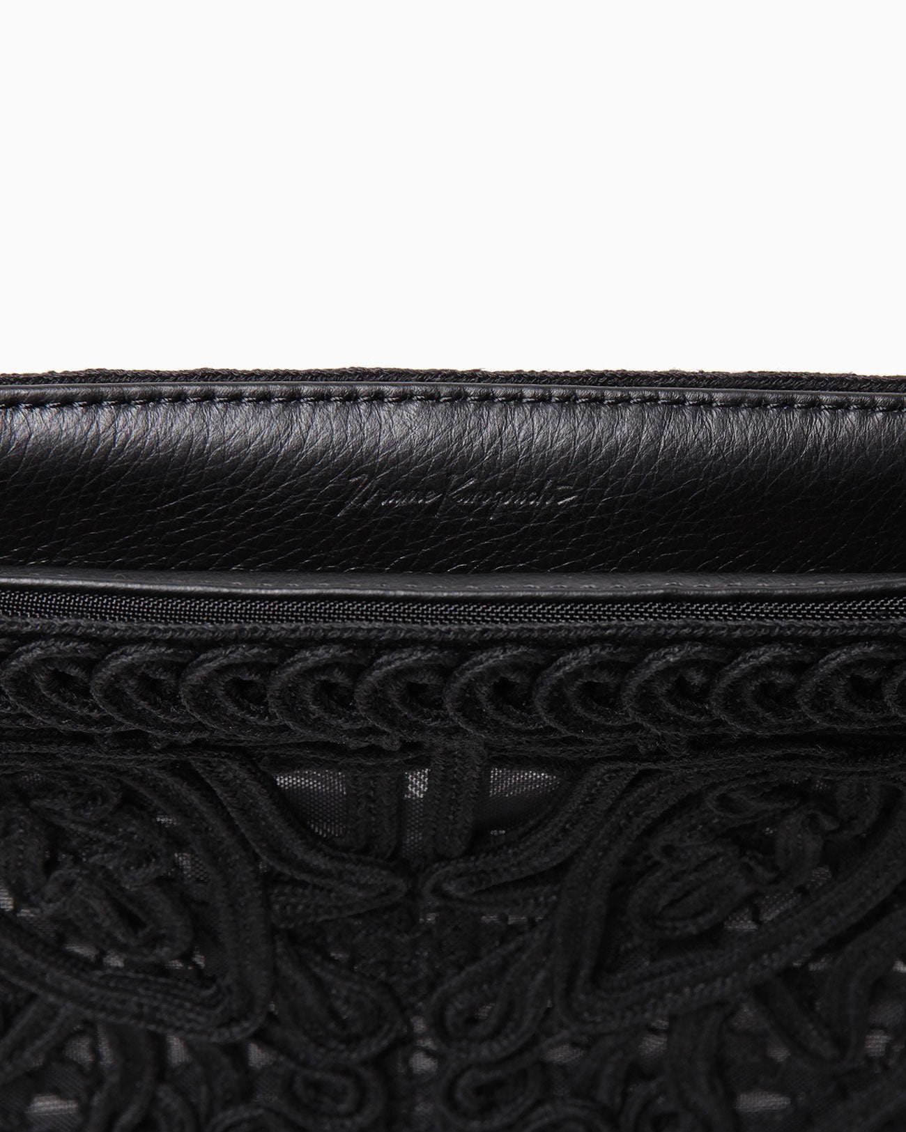 Cording Embroidery Pouch With Leather Strap - black - Mame Kurogouchi