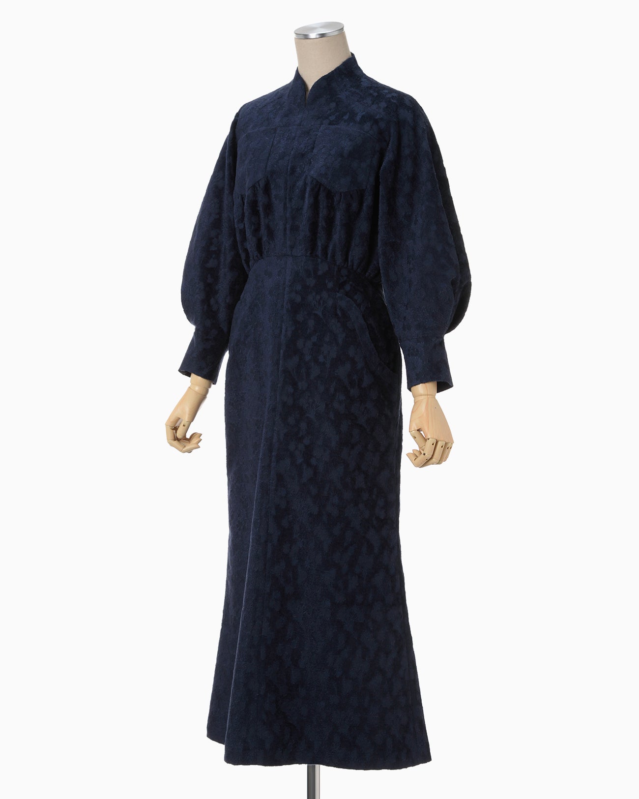 Floral Jacquard Flare Dress - navy - Mame Kurogouchi