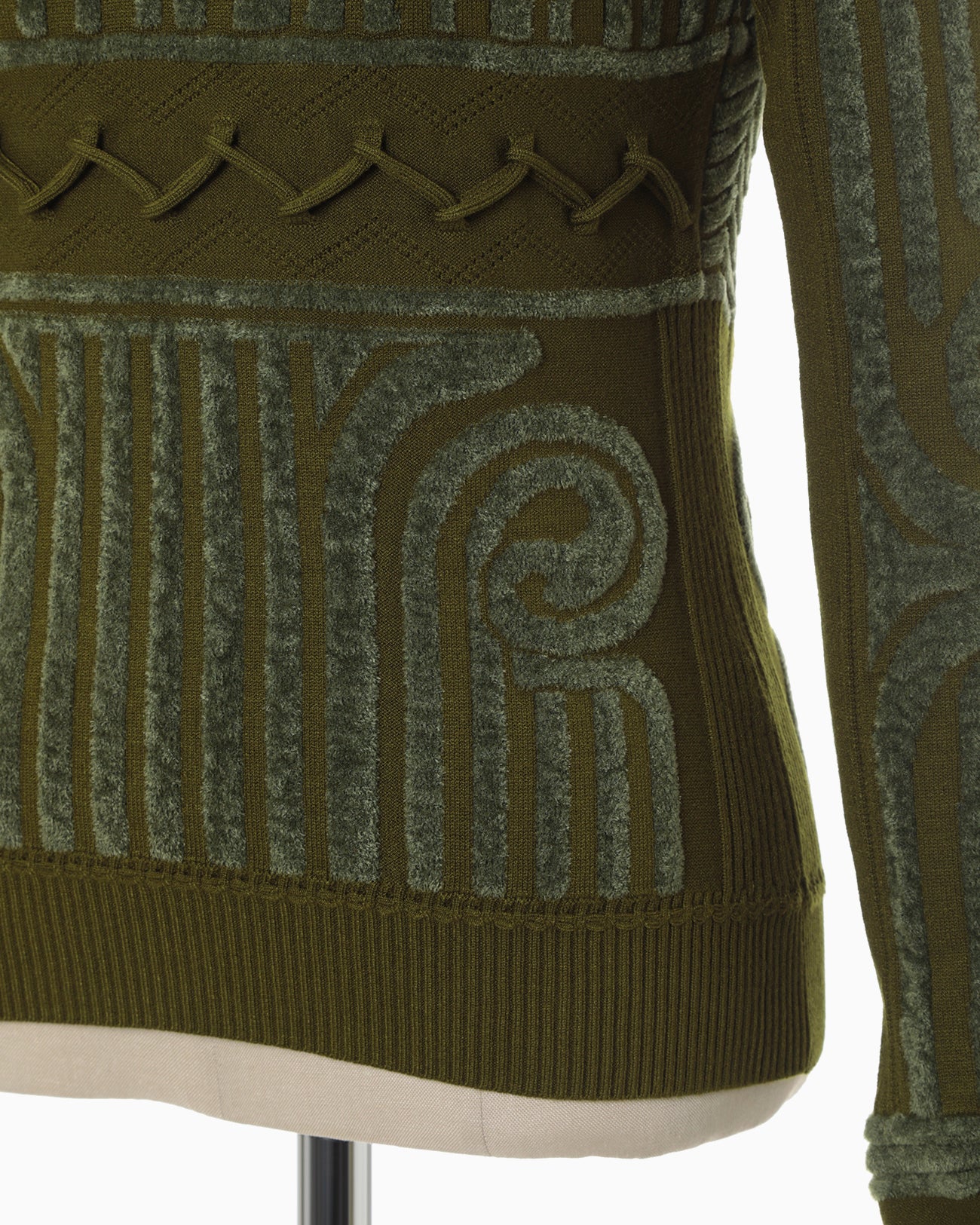 Jomon Pattern High Neck Knitted Top - khaki - Mame Kurogouchi