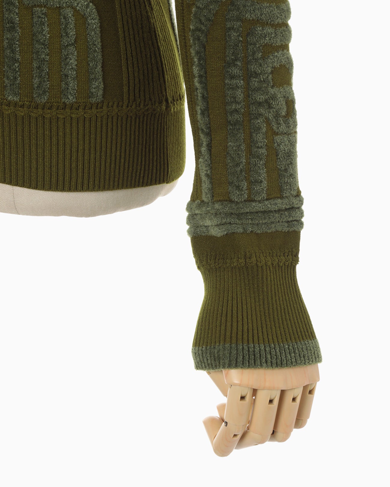 Jomon Pattern High Neck Knitted Top - khaki - Mame Kurogouchi