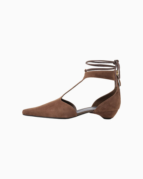 T-Strap Suede Heel Pumps - brown