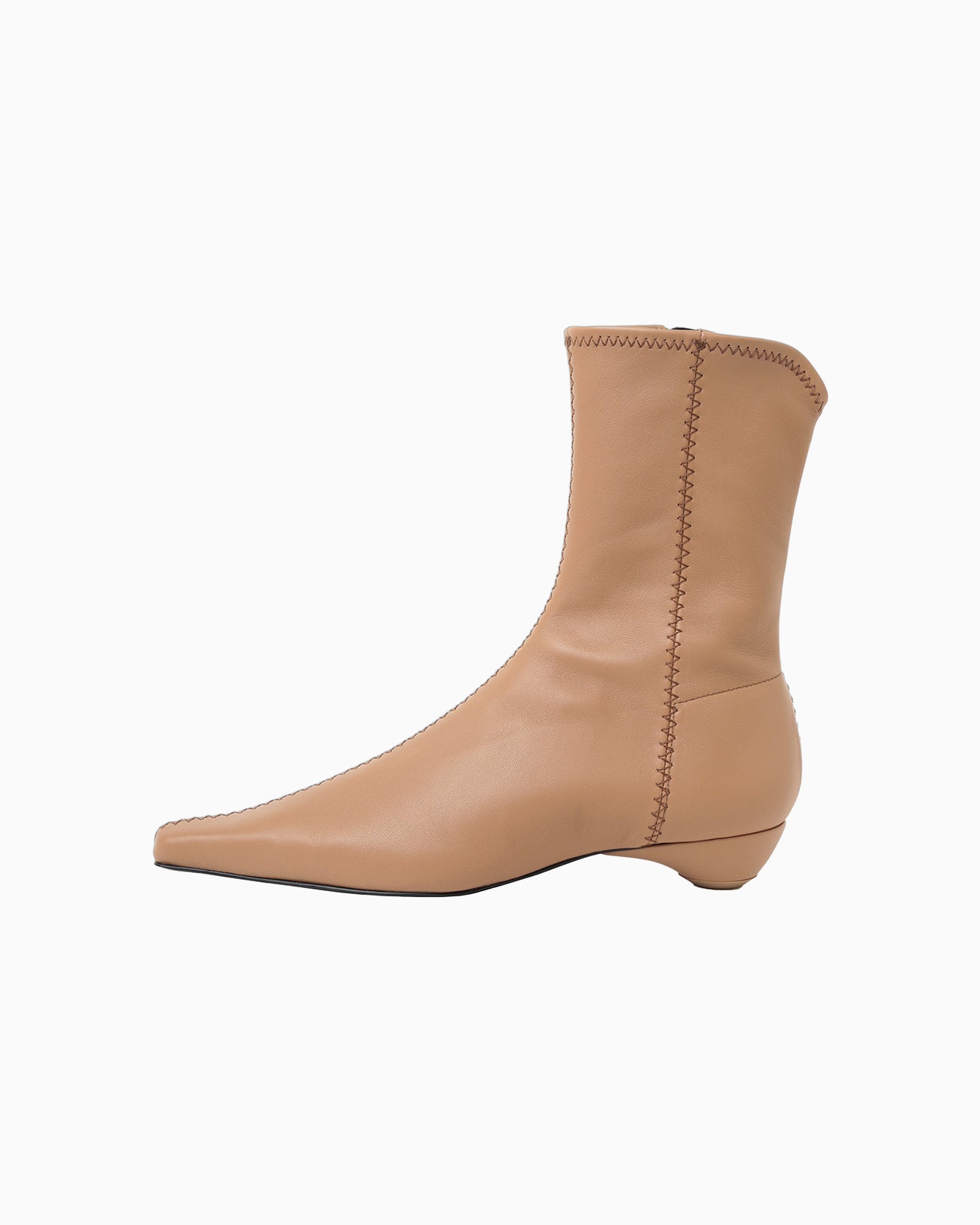 Smooth Leather Zip Style Boots - beige