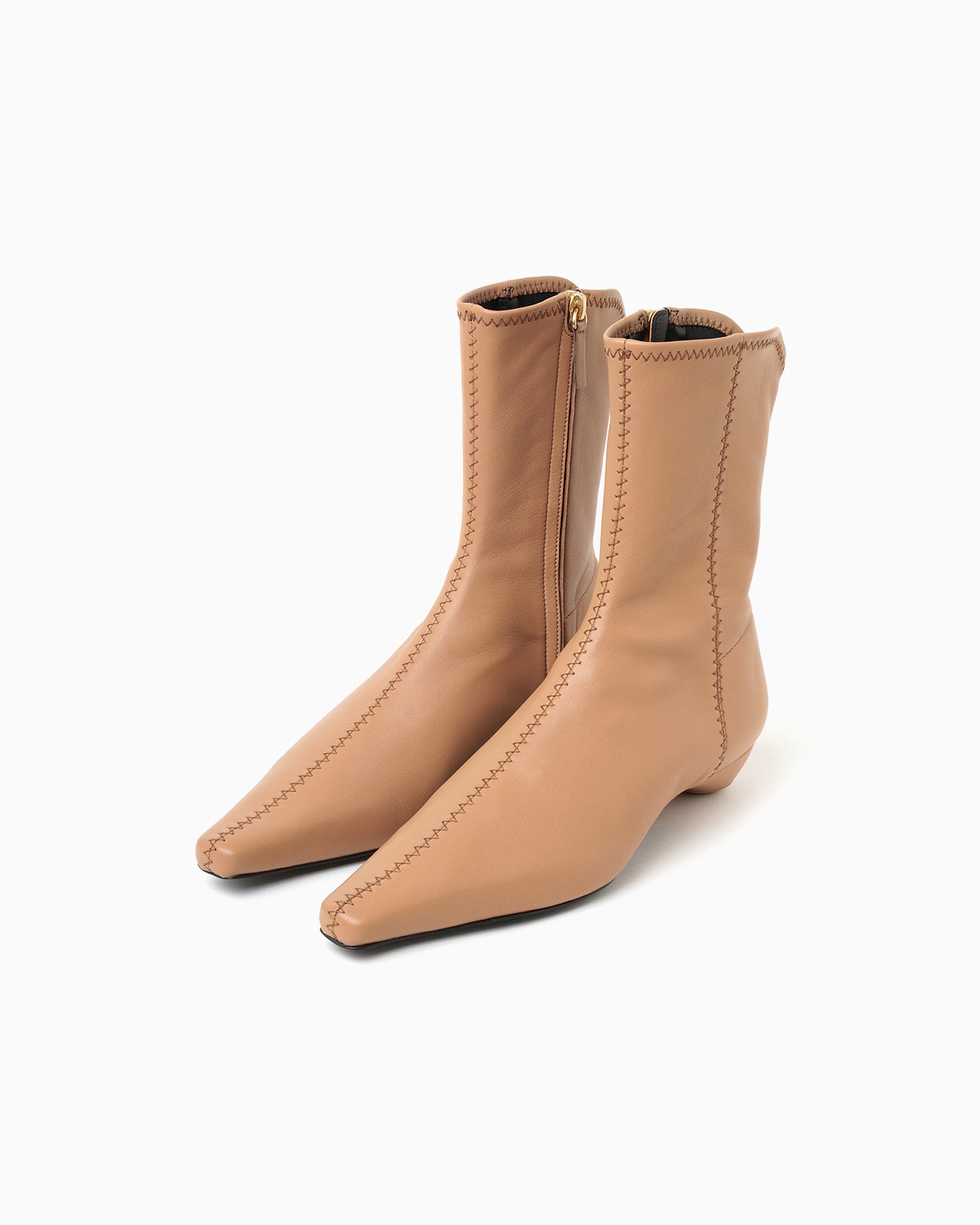 Smooth Leather Zip Style Boots - beige