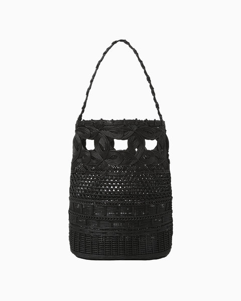 Cord Embroidery "Hanakago" Hand Bag - black