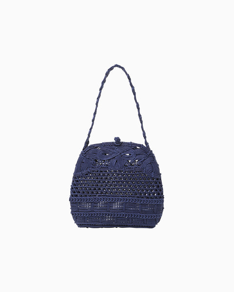 Cord Embroidery "Hanakago" Mini Hand Bag - navy