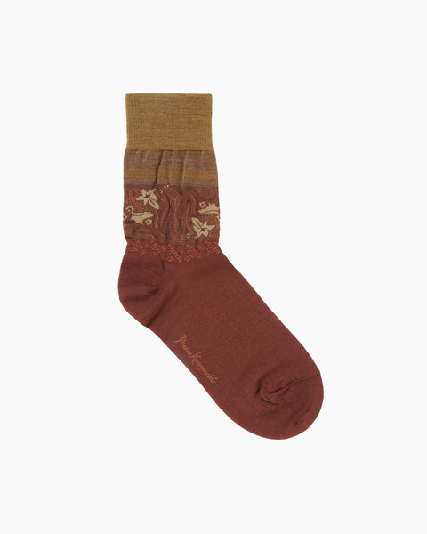 Floral Motif Socks - brown