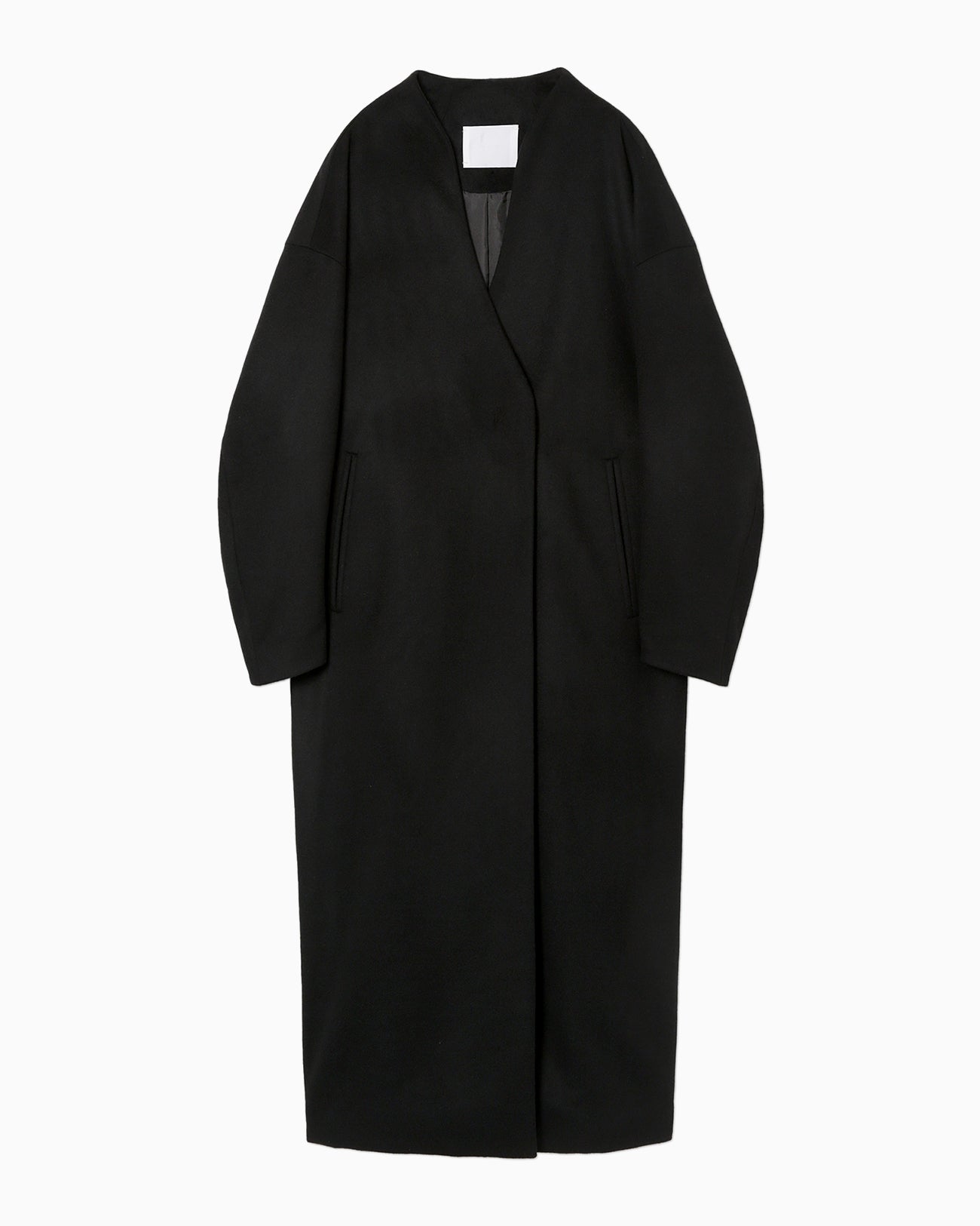 Wool Cashmere I-Line Collarless Coat - black