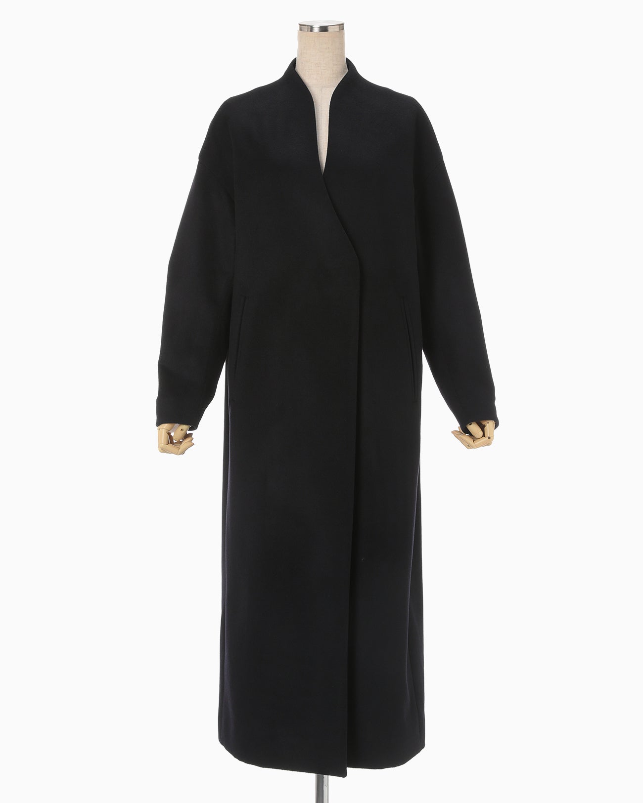 Wool Cashmere I-Line Collarless Coat - black