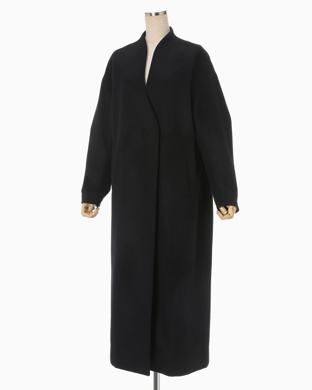 Wool Cashmere I-Line Collarless Coat - black