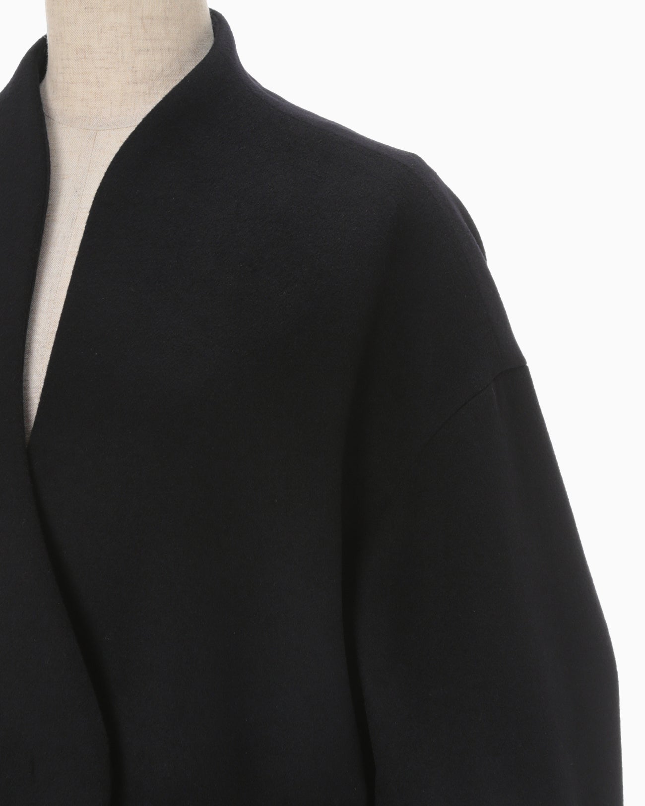 Wool Cashmere I-Line Collarless Coat - black