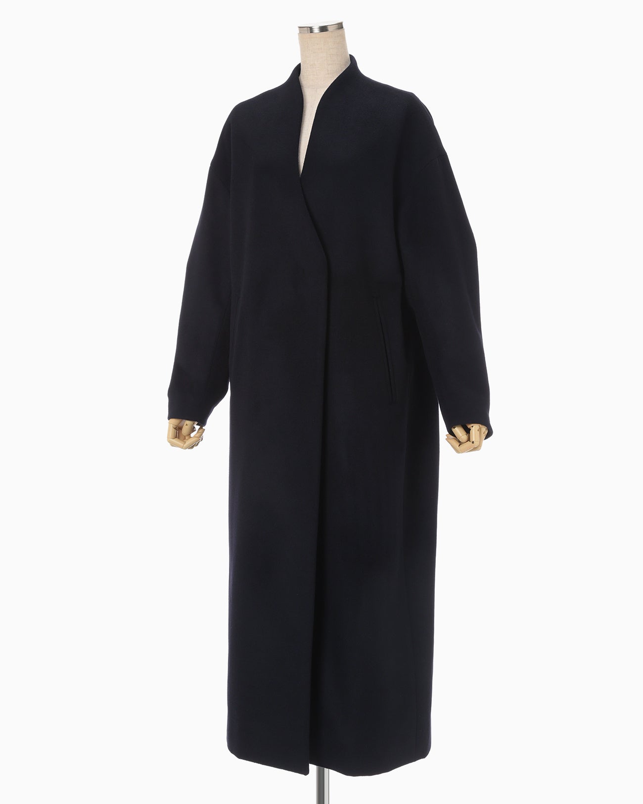 Wool Cashmere I-Line Collarless Coat - navy