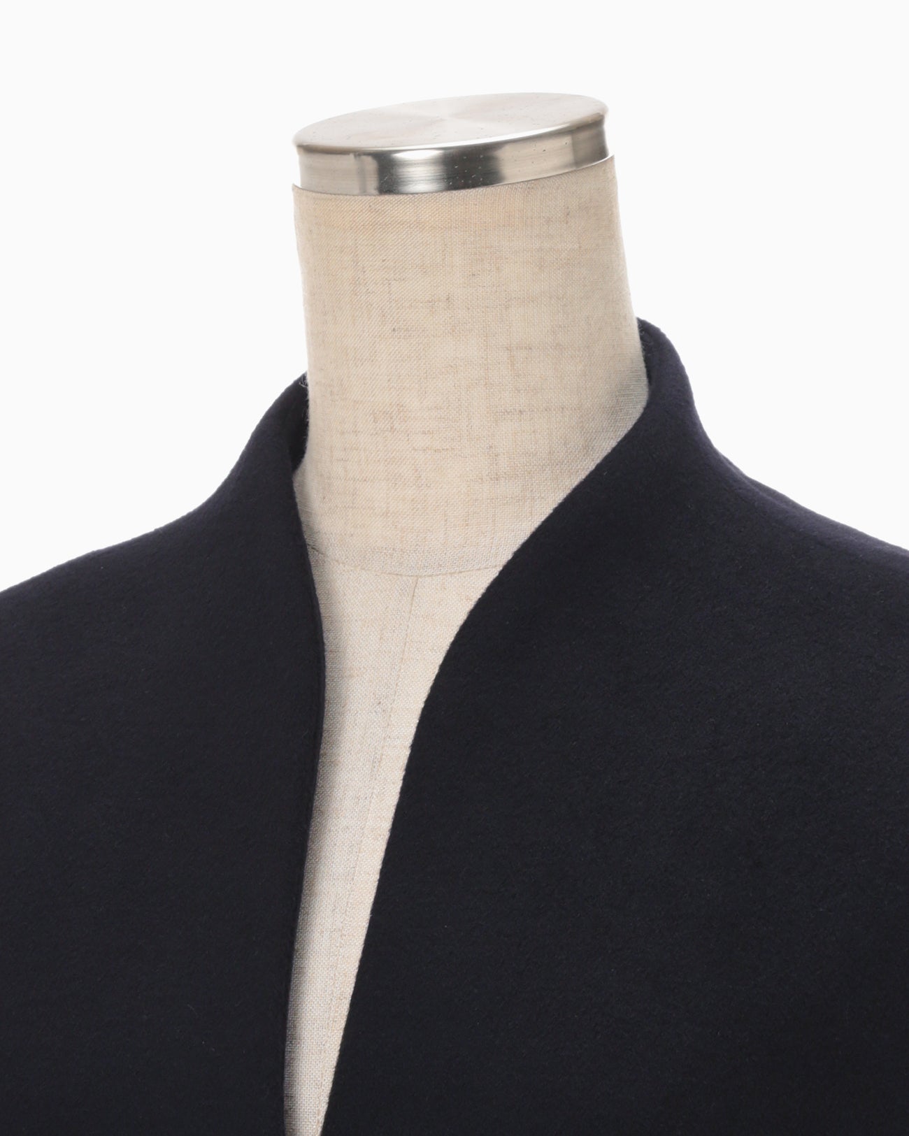 Wool Cashmere I-Line Collarless Coat - navy