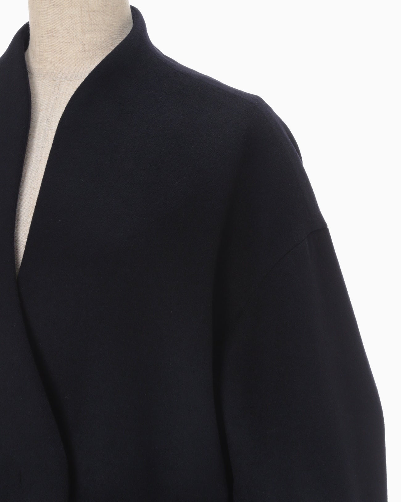 Wool Cashmere I-Line Collarless Coat - navy