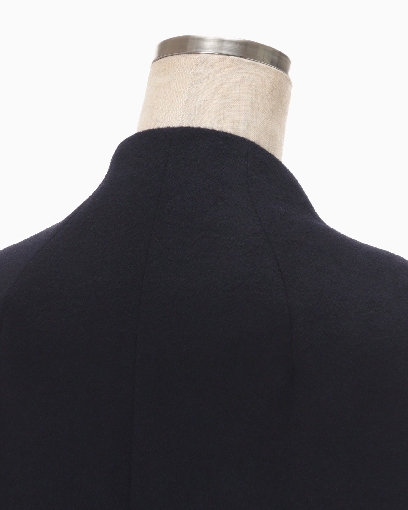 Wool Cashmere I-Line Collarless Coat - navy