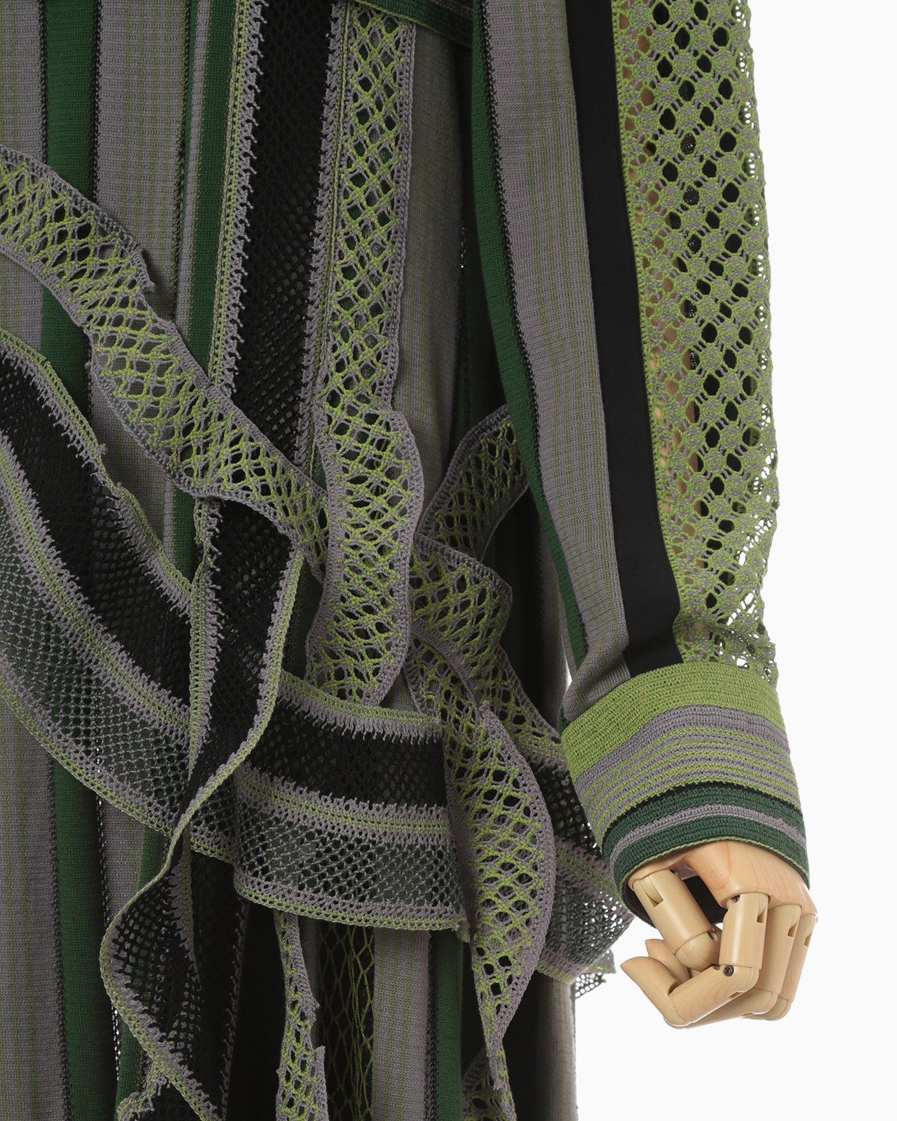 Raschel Jersey Torchon Lace Stripe Dress - khaki