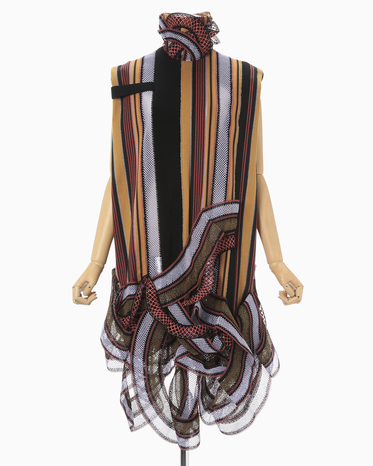 Raschel Jersey Torchon Lace Stripe Sleeveless Dress - brown