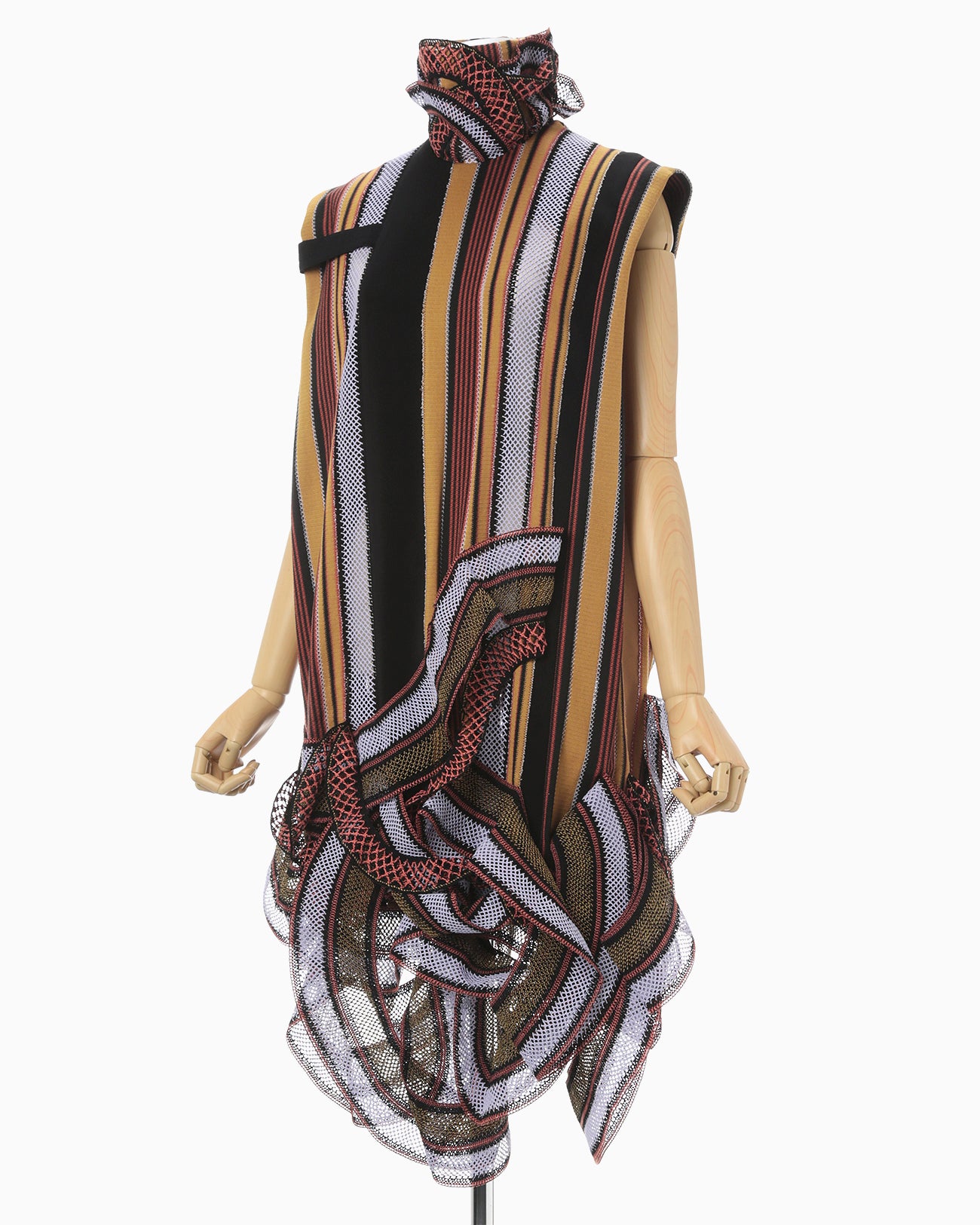 Raschel Jersey Torchon Lace Stripe Sleeveless Dress - brown