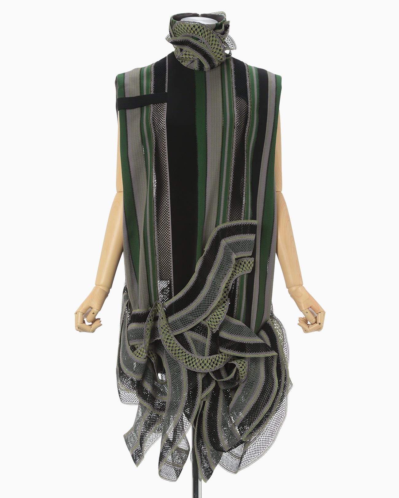 Raschel Jersey Torchon Lace Stripe Sleeveless Dress - khaki