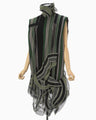 Raschel Jersey Torchon Lace Stripe Sleeveless Dress - khaki