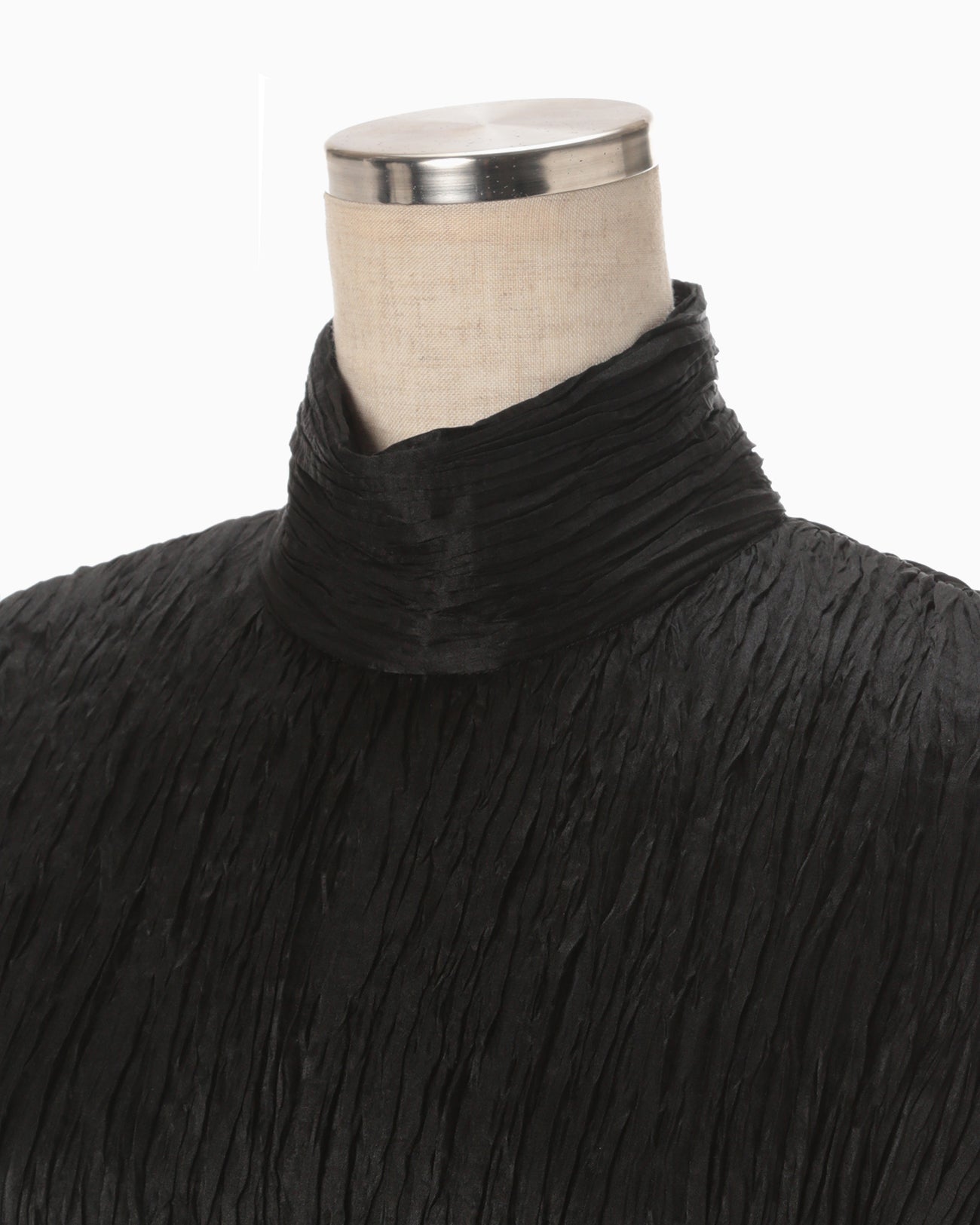Wrinkle Pleats Puff Sleeve Dress - black