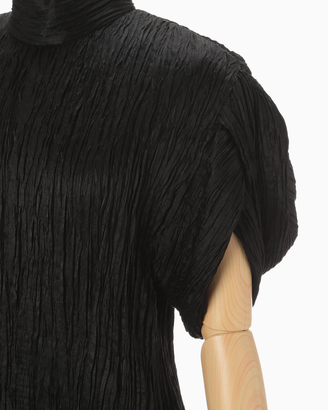 Wrinkle Pleats Puff Sleeve Dress - black